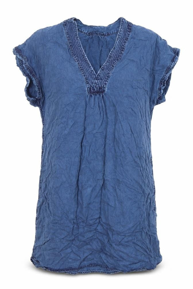 Diverse Women's Blue Cotton Dress - Size 14, Short Sleeve