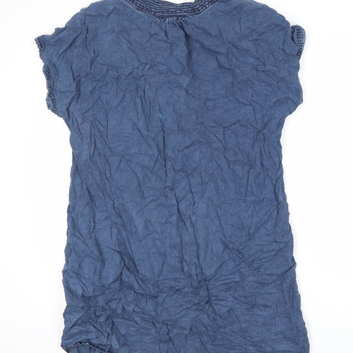 Diverse Women's Blue Cotton Dress - Size 14, Short Sleeve