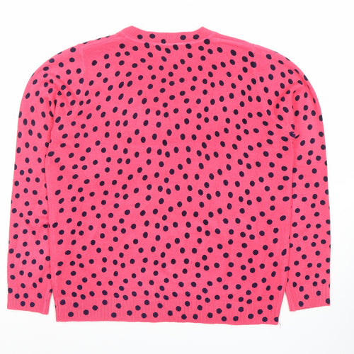 Marks and Spencer Women's Pink Polka Dot V-Neck Jumper M