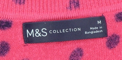 Marks and Spencer Women's Pink Polka Dot V-Neck Jumper M