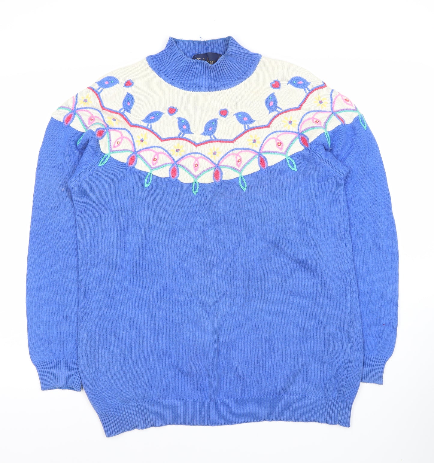 Tudor Women's Blue Embroidered Pullover Jumper Size S
