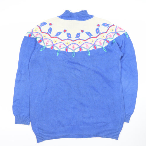 Tudor Women's Blue Embroidered Pullover Jumper Size S