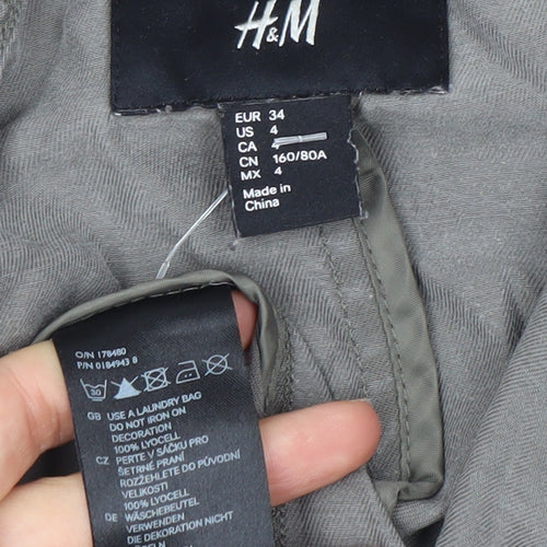 H&M Women's Grey Button-Up Shirt, Size 6, Long Sleeve