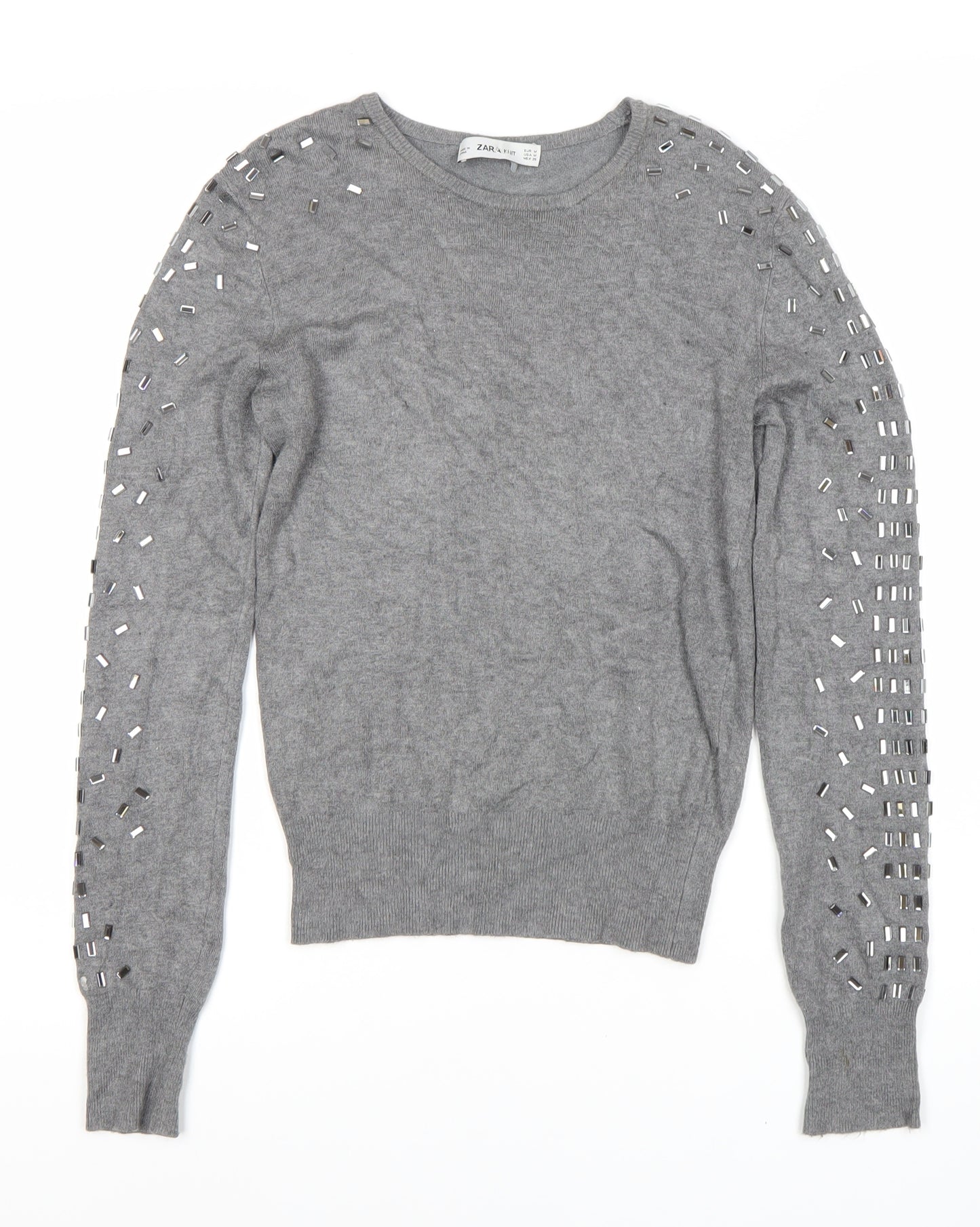 Zara Women's Grey Studded Pullover Jumper Size M