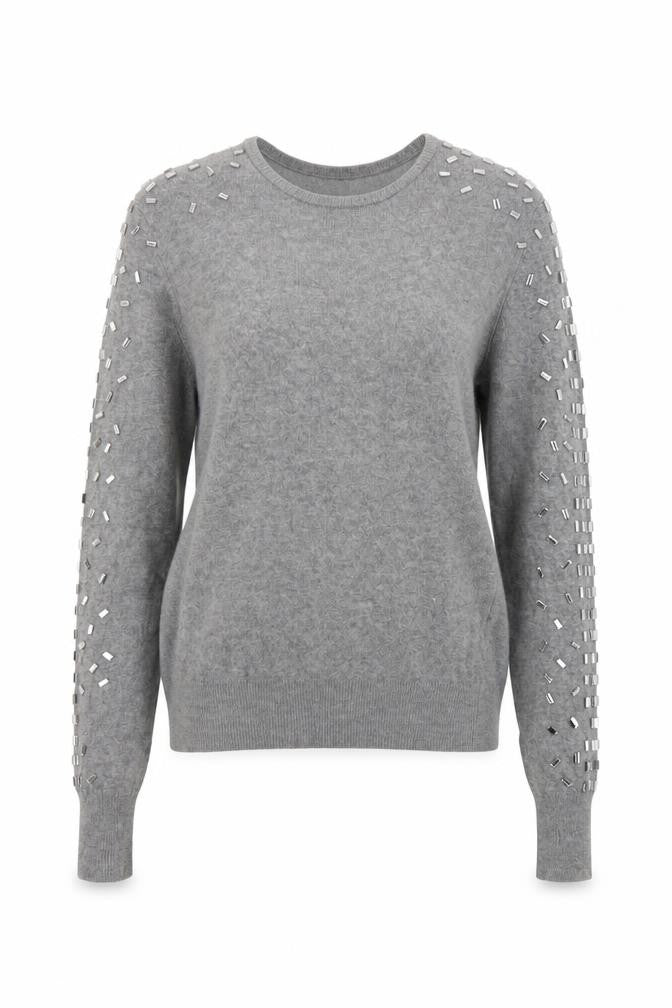 Front view of Zara Women's Grey Studded jumper, size M