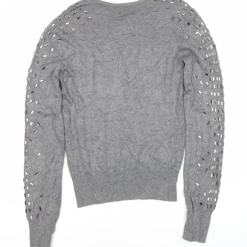 Zara Women's Grey Studded Pullover Jumper Size M