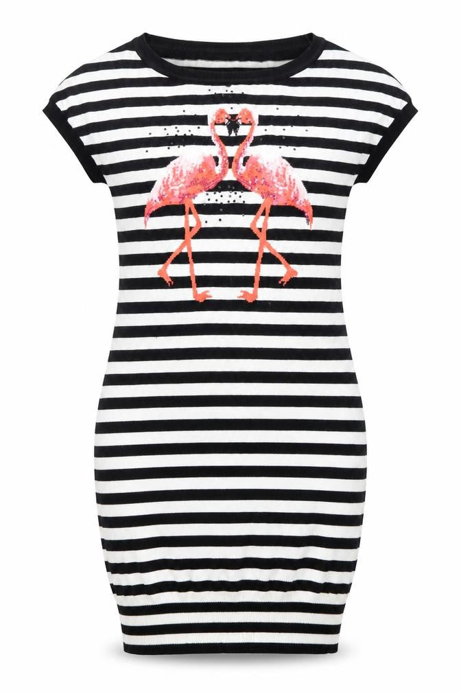 Front view of Next Women's Black Striped T-Shirt Dress, size 8