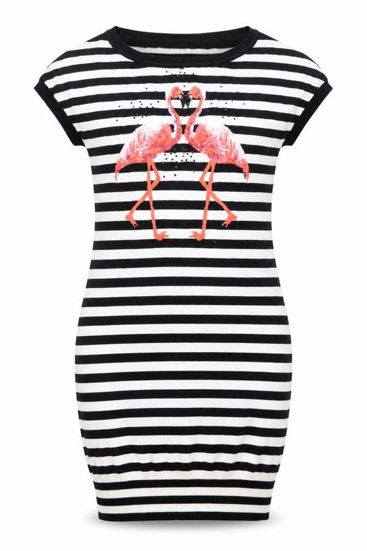 Front view of Next Women's Black Striped T-Shirt Dress, size 8