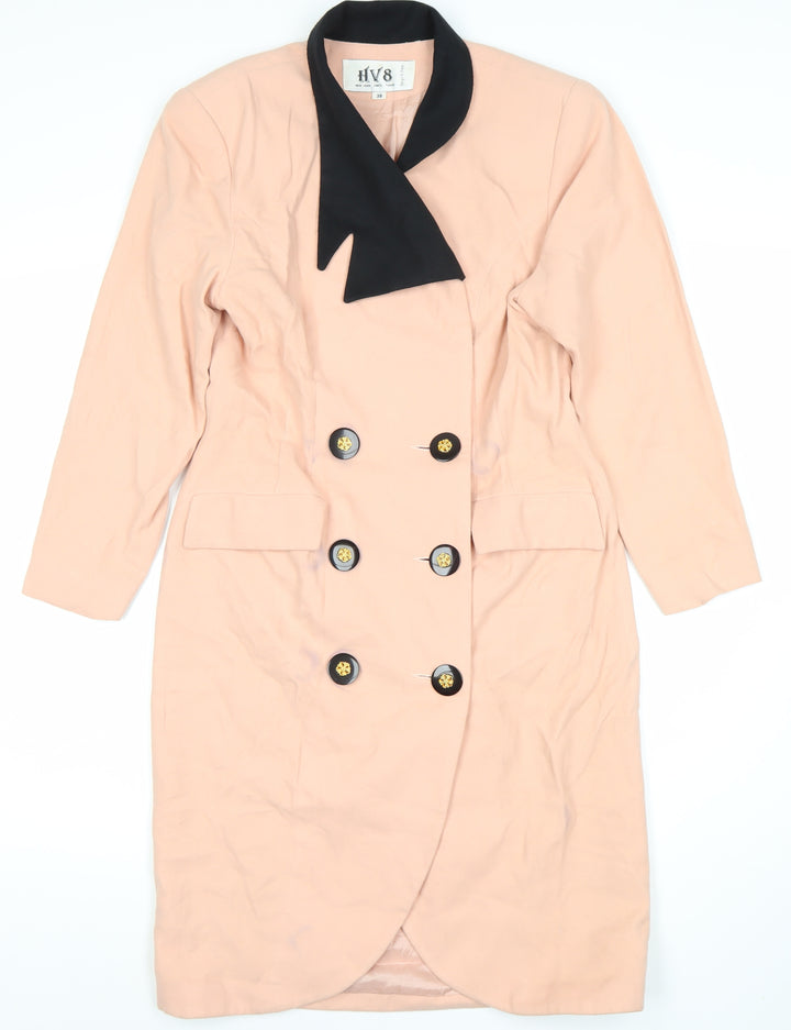 HV8 Women's Pink Long Coat, Size 10, Vintage Button Style