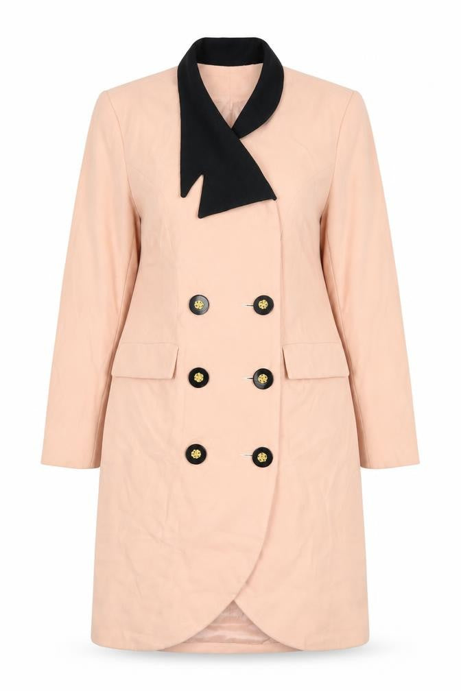 Front view of HV8 Women's Pink Long Coat, size 10, Vintage Button Style