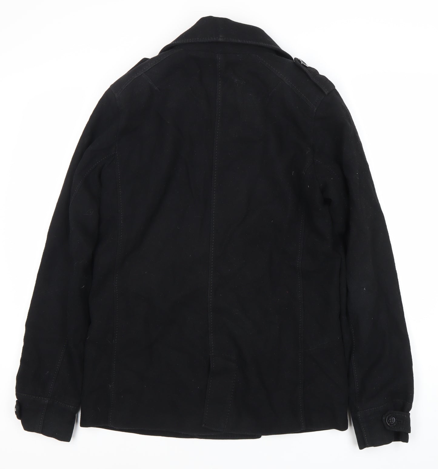 H&M Women's Black Pea Coat, Size 14, Double-Breasted