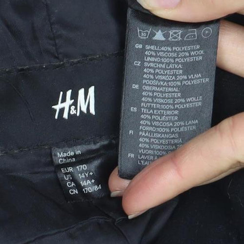 H&M Women's Black Pea Coat, Size 14, Double-Breasted