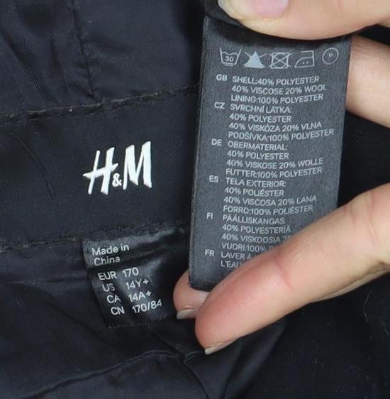 H&M Women's Black Pea Coat, Size 14, Double-Breasted