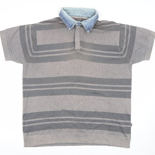 Wolsey Men’s Grey Striped Polo Shirt L Cotton