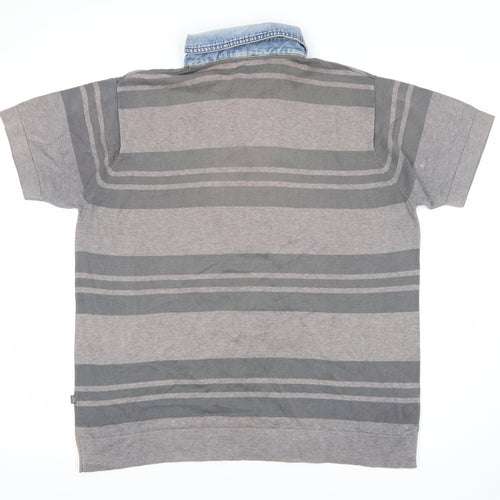 Wolsey Men’s Grey Striped Polo Shirt L Cotton