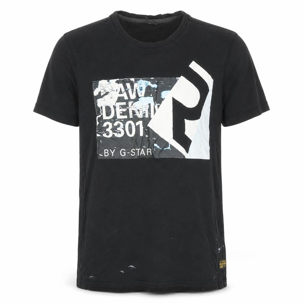 Front view of G-Star RAW Men’s Black Graphic Print T-Shirt, Medium