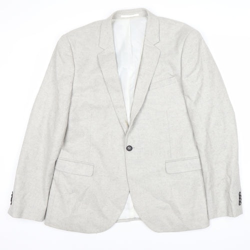 Topman Men's Grey Wool Blend Blazer 44R Regular Skinny Fit