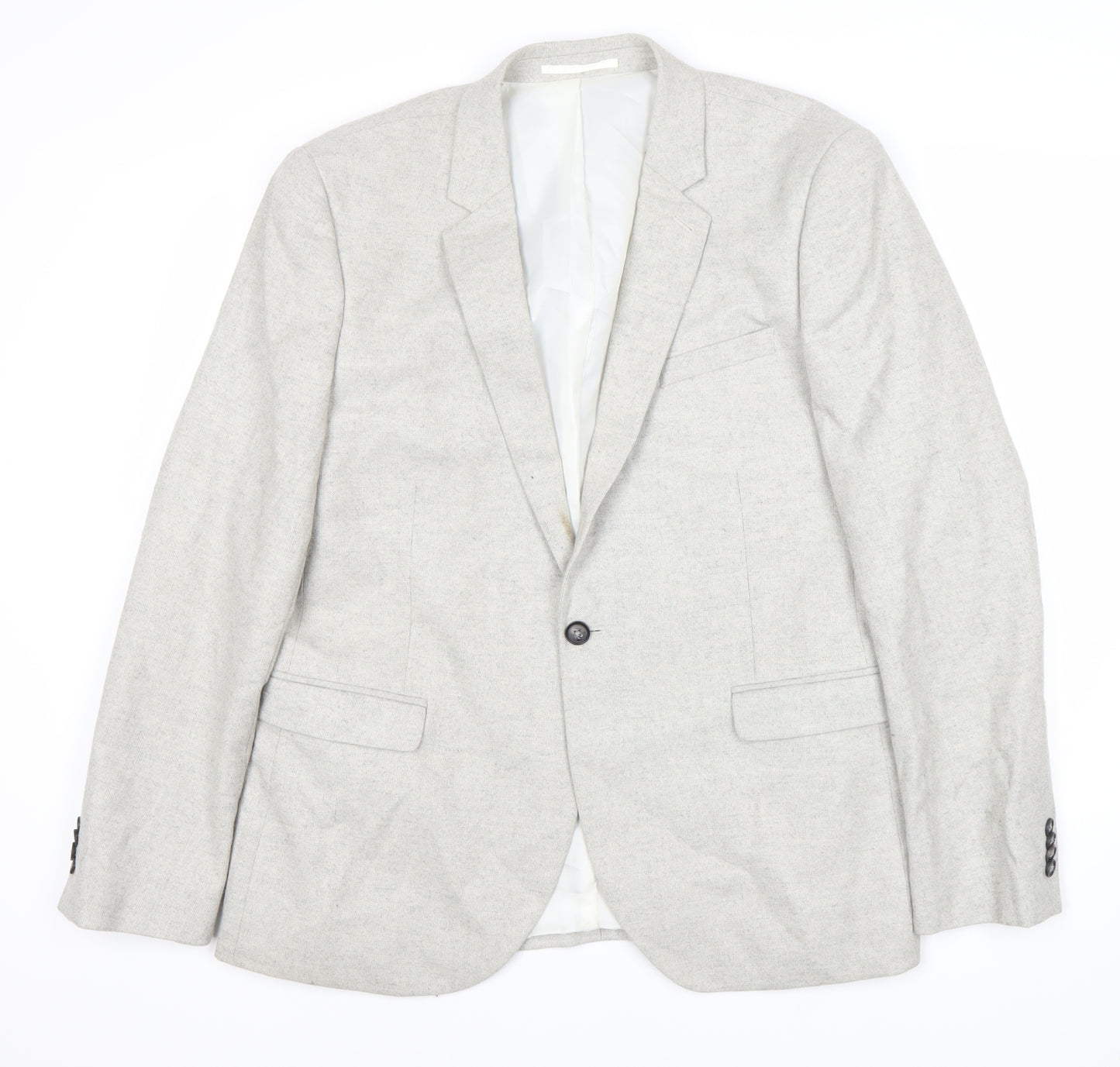 Topman Men's Grey Wool Blend Blazer 44R Regular Skinny Fit