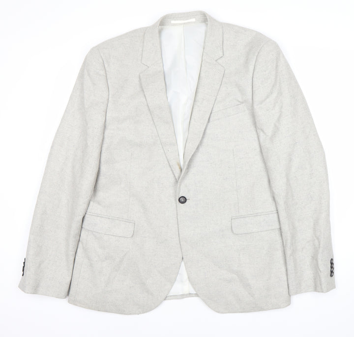 Topman Men's Grey Wool Blend Blazer 44R Regular Skinny Fit