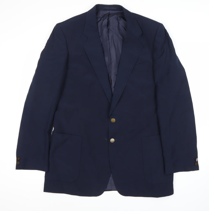 St Michael Men's Blue Long Blazer 42L Polyester Wool
