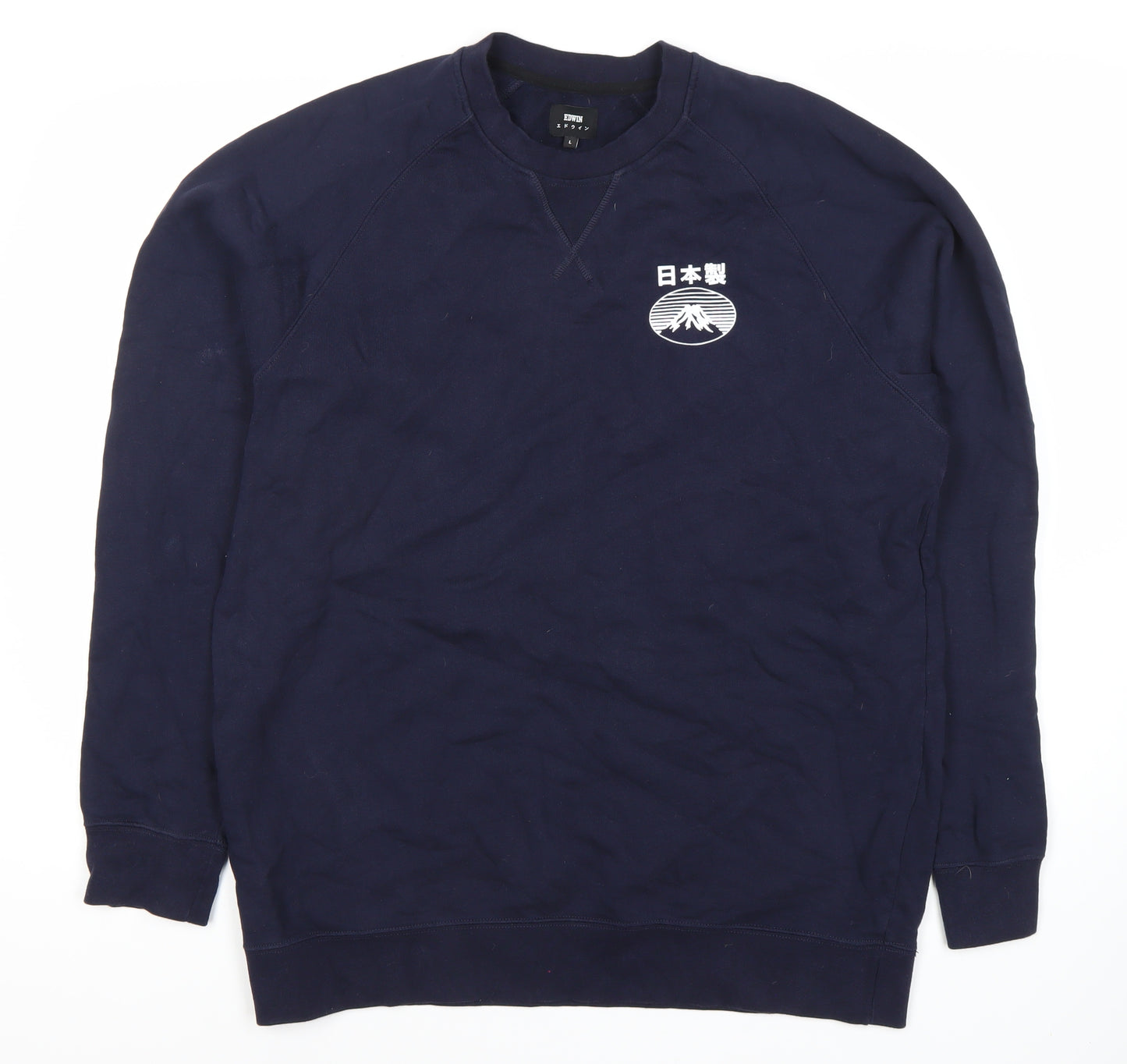 EDWIN Men's Blue Crew Neck Sweatshirt L, Graphic Logo