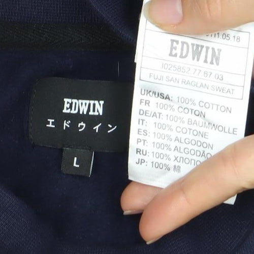 EDWIN Men's Blue Crew Neck Sweatshirt L, Graphic Logo