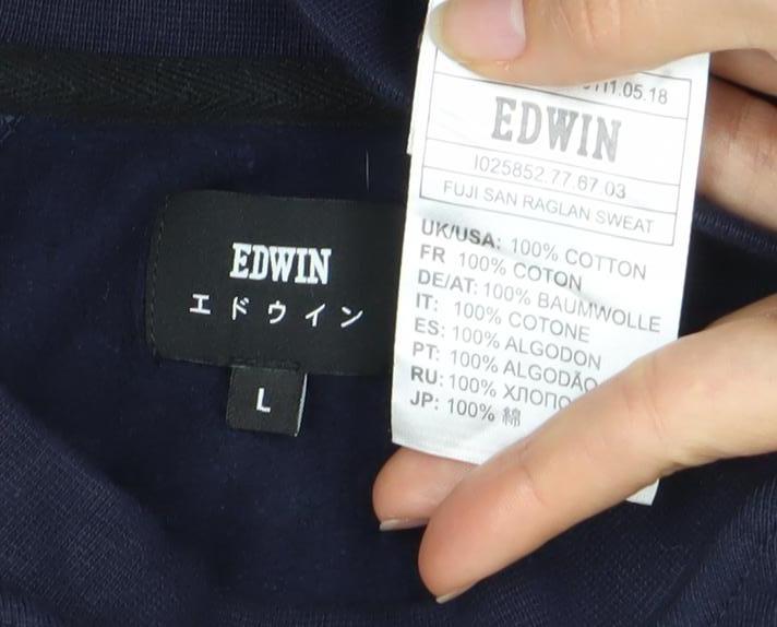 EDWIN Men's Blue Crew Neck Sweatshirt L, Graphic Logo