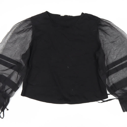 MNG Women's Black Balloon Sleeve Blouse Size 12
