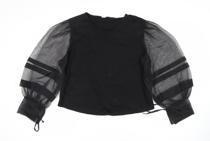 MNG Women's Black Balloon Sleeve Blouse Size 12