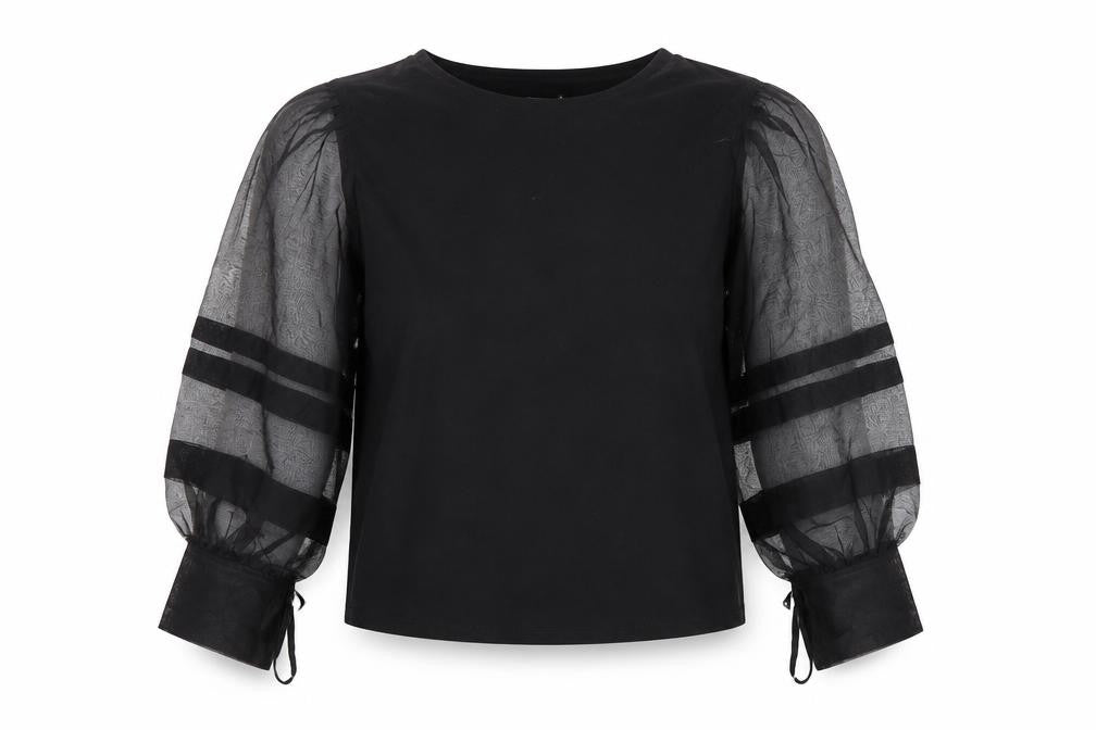 Front view of Mango Women's Black Balloon Sleeve Blouse, size 12