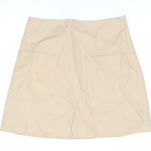 COS Women's Beige Cotton Skirt Size 10 with Pockets