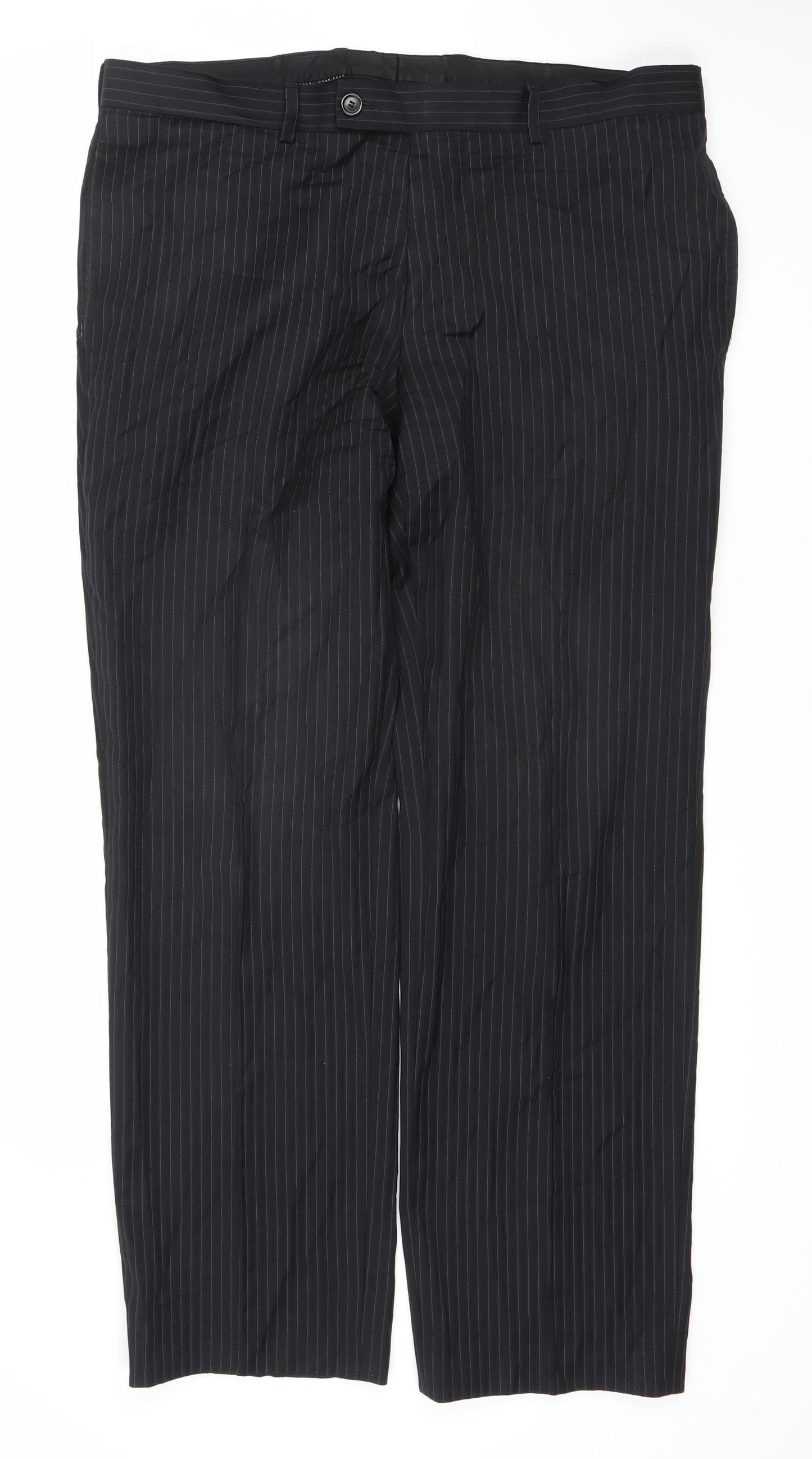 Hugo Boss Men's Black Striped Classic Trousers, Size 54