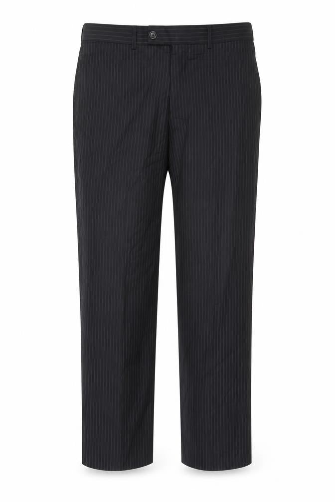 Front view of Hugo Boss Men's Black Striped Classic Trousers, size 54