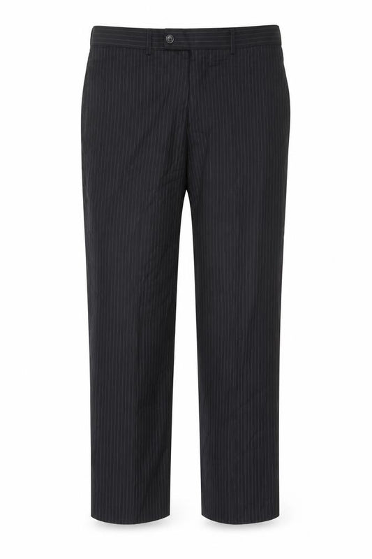 Front view of Hugo Boss Men's Black Striped Classic Trousers, size 54