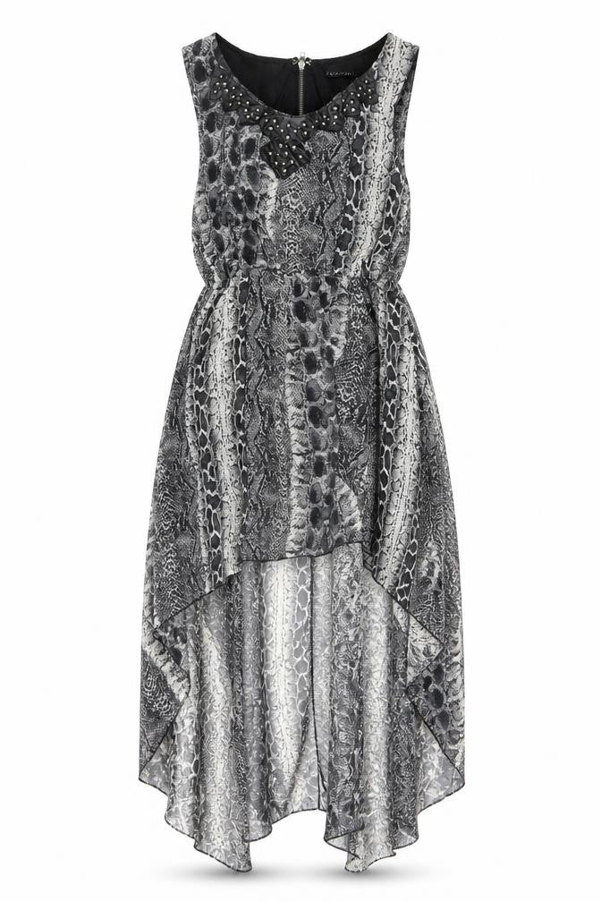 Front view of Crafted Women's Black, size 10, Animal Print Dress