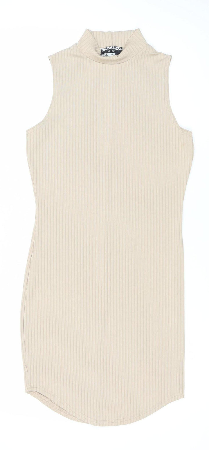 Pilot Beige Women's Dress Size 10 Striped Sleeveless