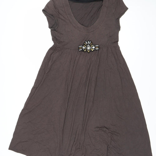 Kona Women's Brown Scoop Neck Cap Sleeve Dress M
