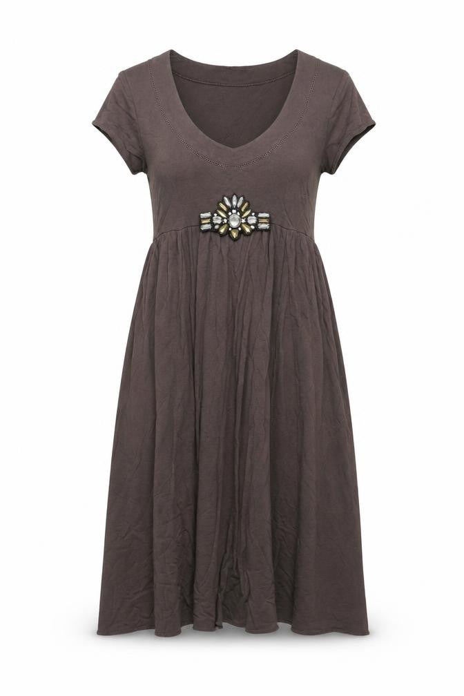 Kona Women's Brown Scoop Neck Cap Sleeve Dress M