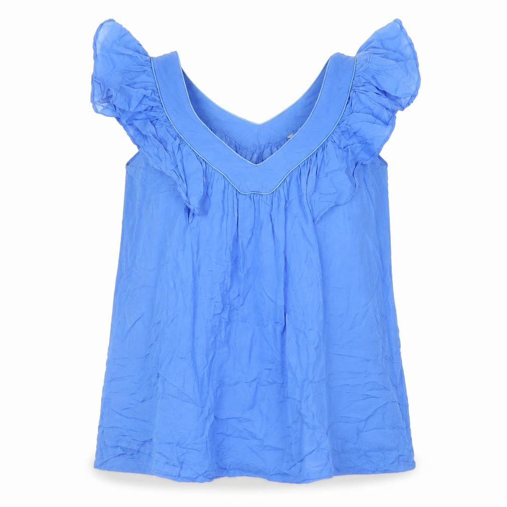 Front view of French Connection Women's Blue V-Neck Top, size 8