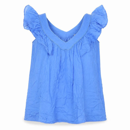Front view of French Connection Women's Blue V-Neck Top, size 8