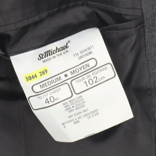 St Michael Men's Grey Wool Blazer, Size M, Classic Style
