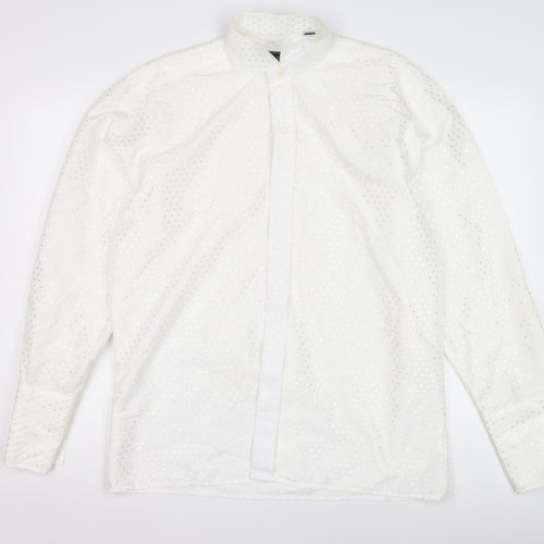 Peter England Men's White Polka Dot Formal Shirt, Size 15.5