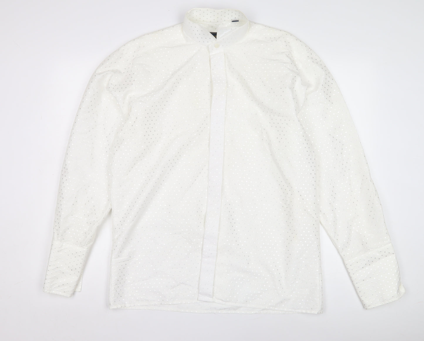 Peter England Men's White Polka Dot Formal Shirt, Size 15.5