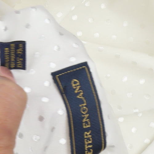 Peter England Men's White Polka Dot Formal Shirt, Size 15.5