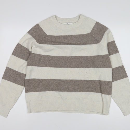 Marks and Spencer Women's Beige Striped Pullover - M