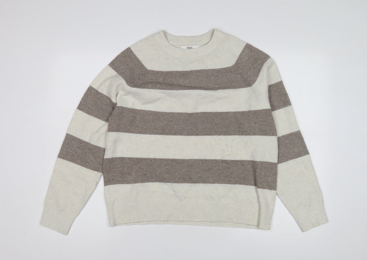 Marks and Spencer Women's Beige Striped Pullover - M