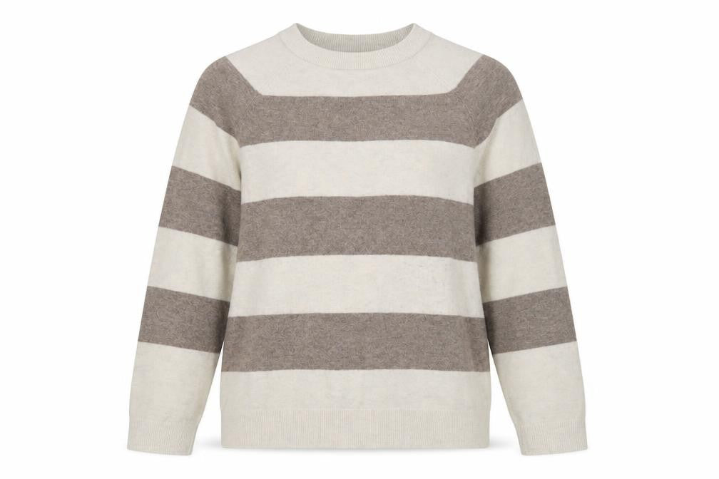Front view of Marks & Spencer Women's Beige Striped Pullover - M