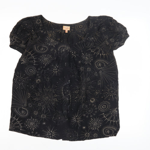 Whistles Women's Black Blouse UK 8 Puff Sleeve Geometric