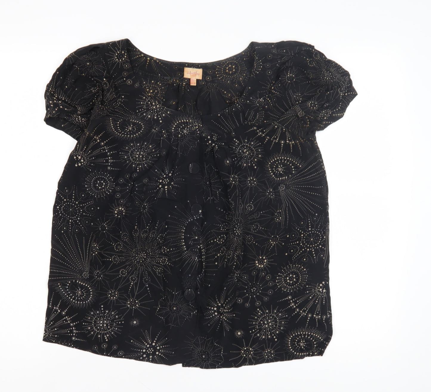 Whistles Women's Black Blouse UK 8 Puff Sleeve Geometric