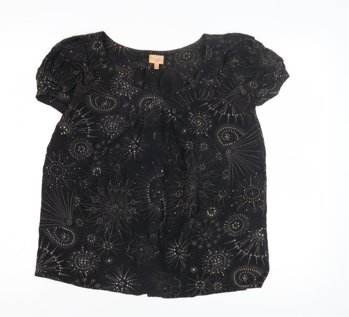 Whistles Women's Black Blouse UK 8 Puff Sleeve Geometric